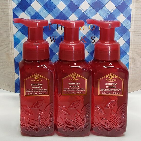BATH & BODY WORKS WHITE BARN 'SUNRISE WOODS' FOAMING HAND SOAP 3-PIECE SET - Picture 15 of 15